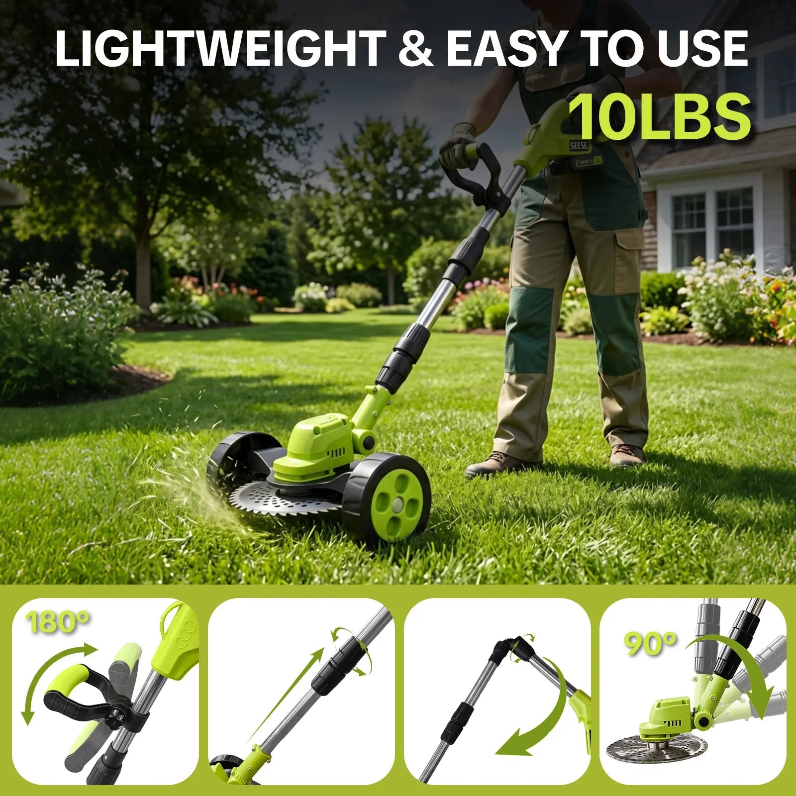 3-in-1 Cordless Lawn Trimmer with 2×21V Batteries, Lightweight Grass Cutter & Edger for Small to Medium Yards