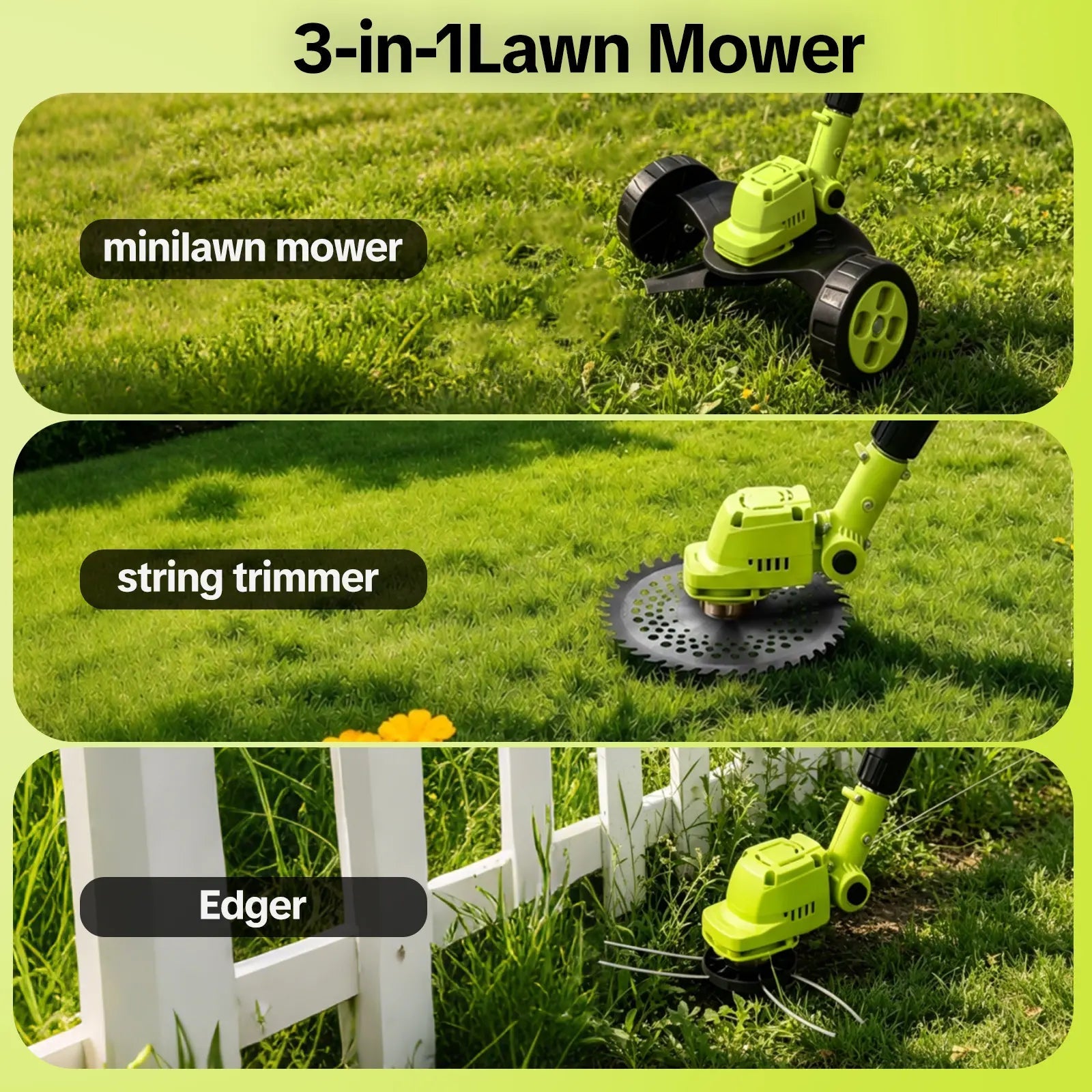3-in-1 Cordless Lawn Trimmer with 2×21V Batteries, Lightweight Grass Cutter & Edger for Small to Medium Yards